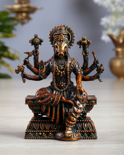 Intricate Hollow - Cast Goddess Varahi Superfine Brass Idol – 4" Tall chola brown tone - Budhshiv.com
