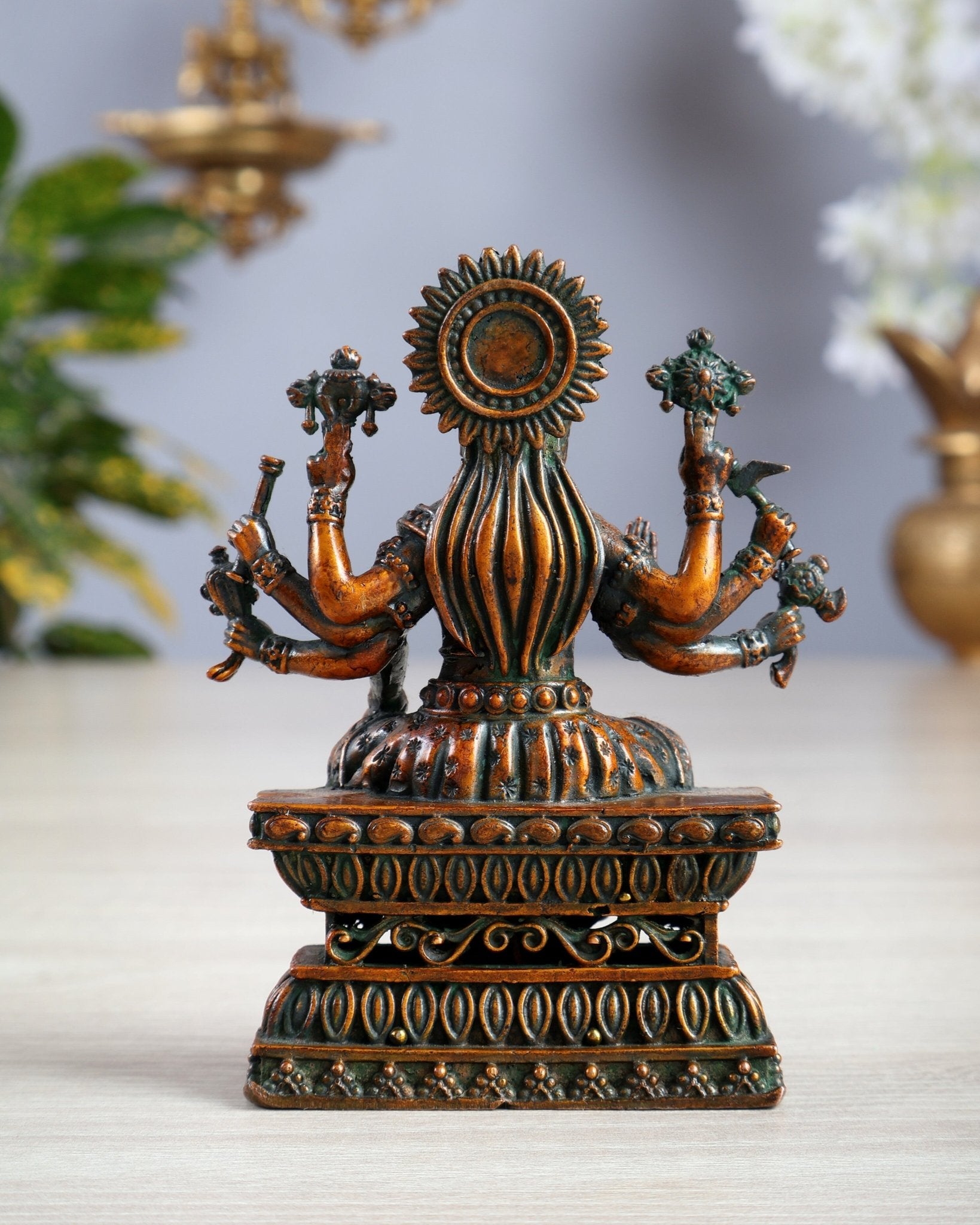 Intricate Hollow - Cast Goddess Varahi Superfine Brass Idol – 4" Tall chola brown tone - Budhshiv.com