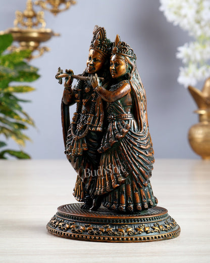Intricate Lightweight Brass Radha Krishna Idol - 5" chola brown tone - Budhshiv.com