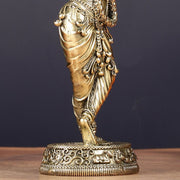 Intricate Pure Brass Lord Krishna Statue - 6.5" - Budhshiv.com