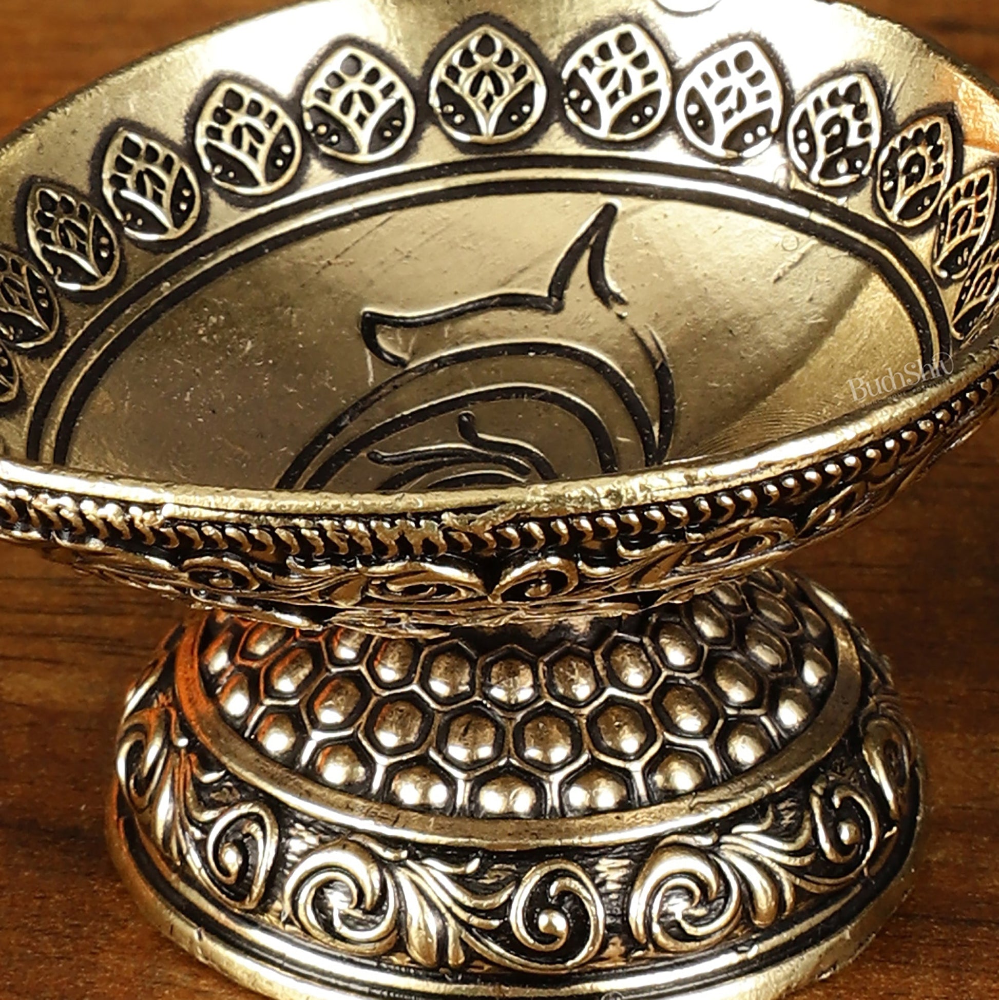 Intricate Small Brass Diya Oil Lamp - 2.5 Inch - Budhshiv.com