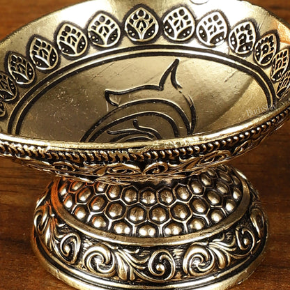Intricate Small Brass Diya Oil Lamp - 2.5 Inch - Budhshiv.com