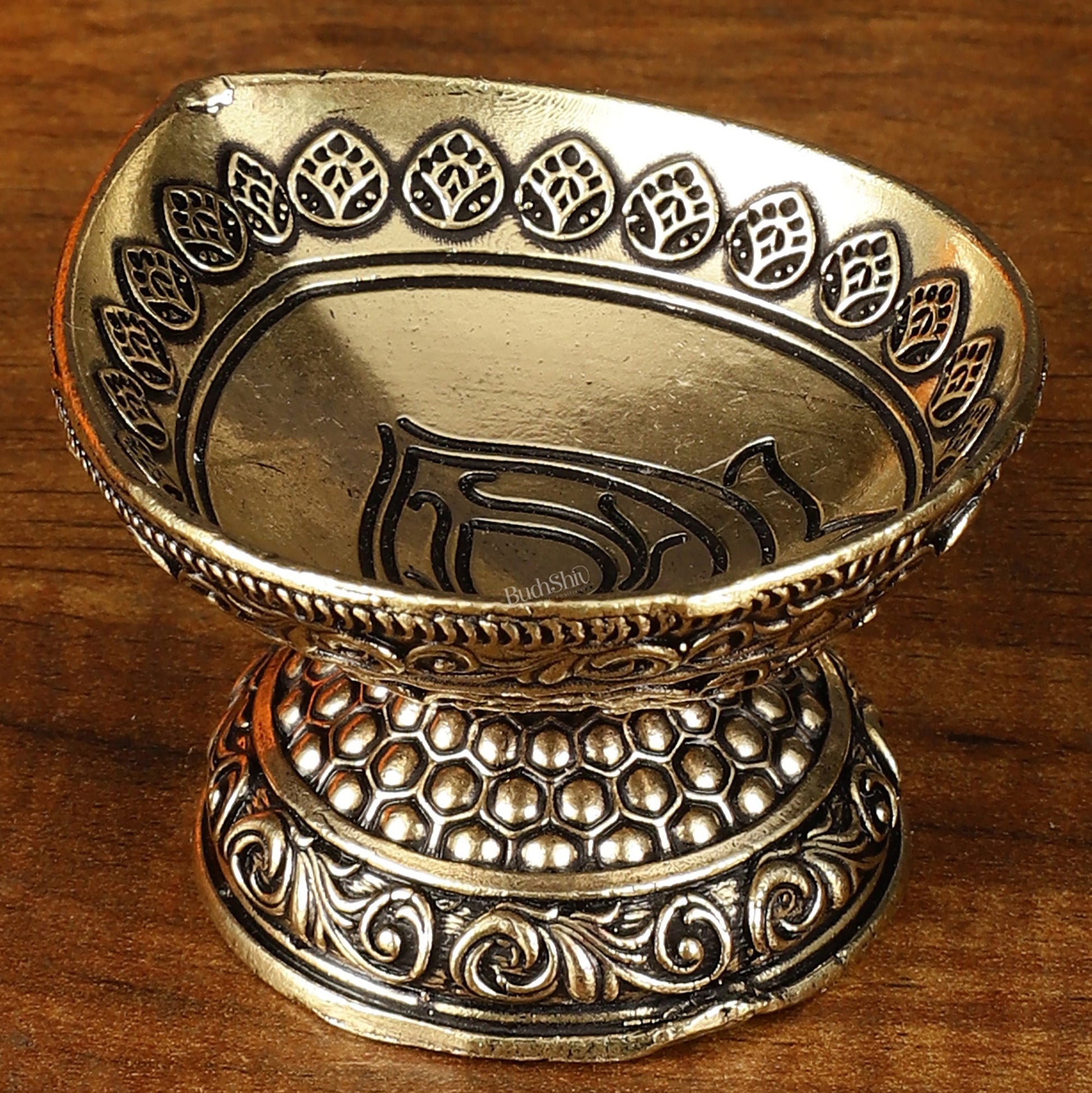 Intricate Small Brass Diya Oil Lamp - 2.5 Inch - Budhshiv.com