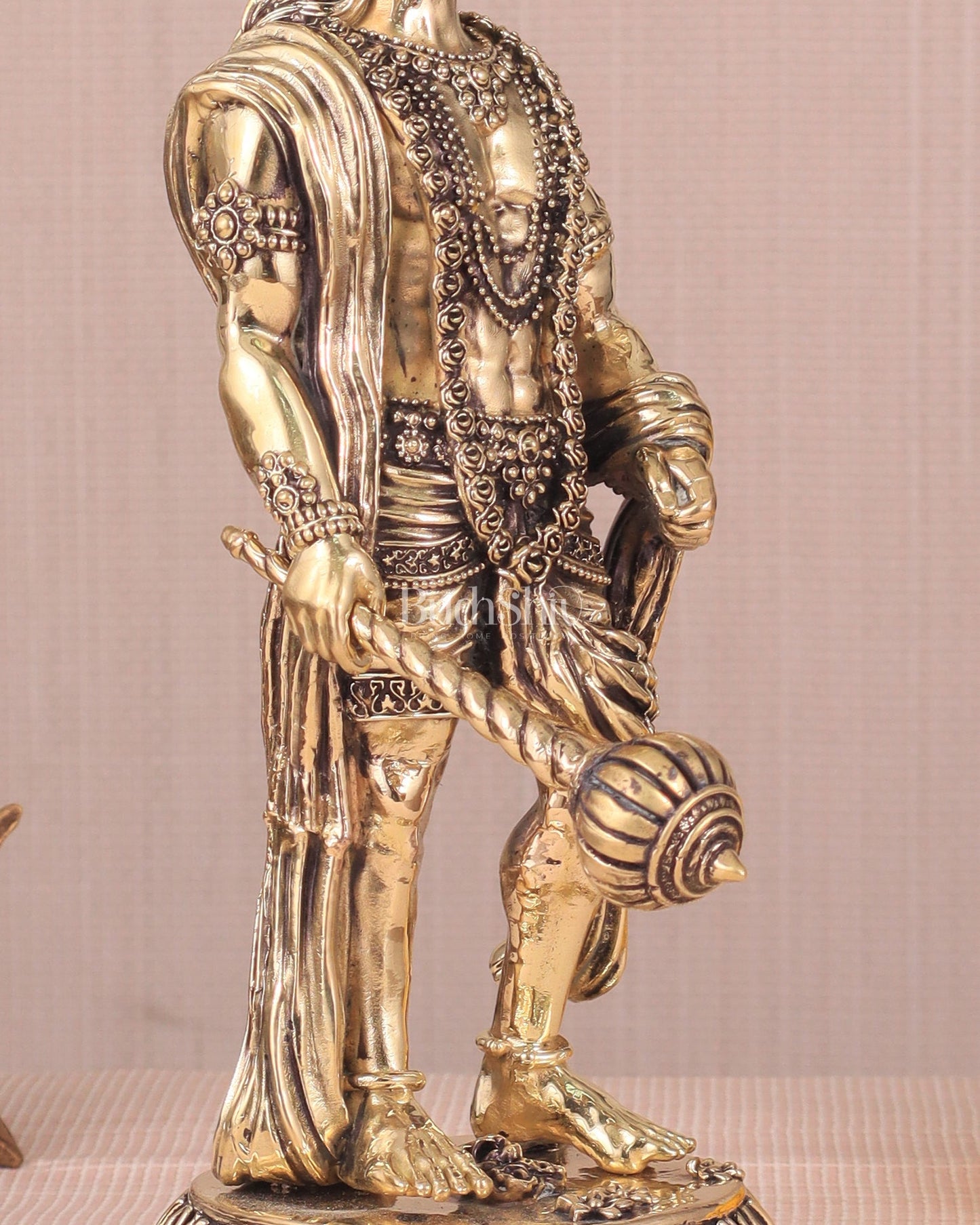 Intricate Standing Hanuman Ji Brass Sculpture - 10.5" - Budhshiv.com
