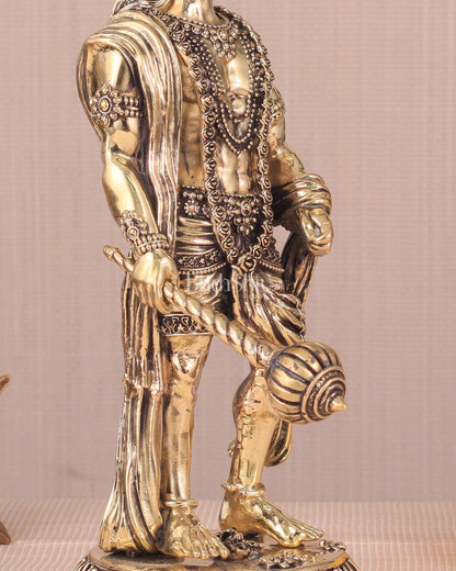 Intricate Standing Hanuman Ji Brass Sculpture - 10.5" - Budhshiv.com