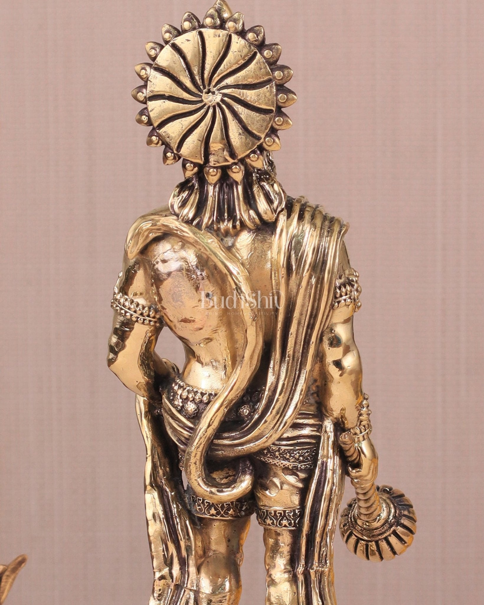 Intricate Standing Hanuman Ji Brass Sculpture - 10.5" - Budhshiv.com