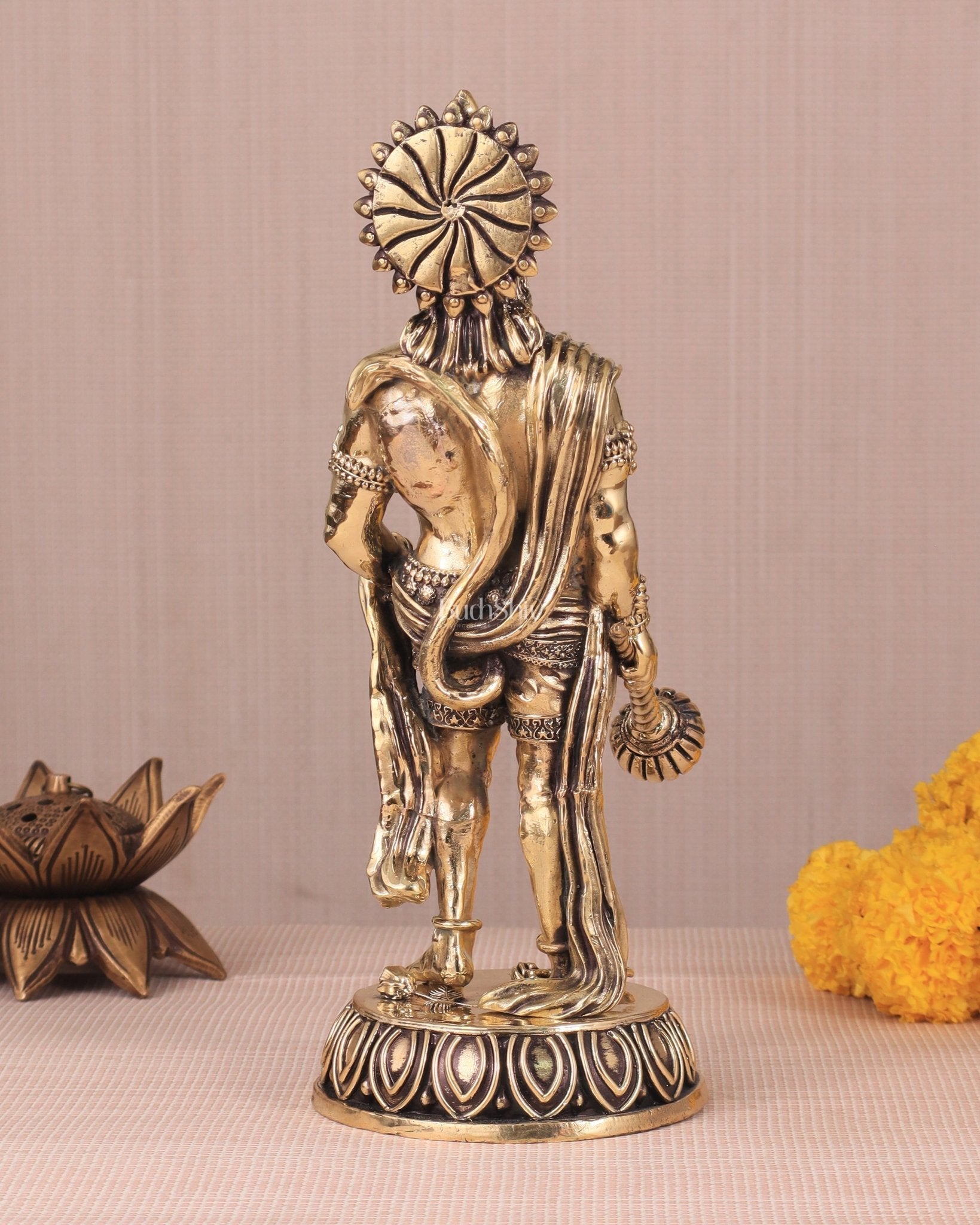 Intricate Standing Hanuman Ji Brass Sculpture - 10.5" - Budhshiv.com