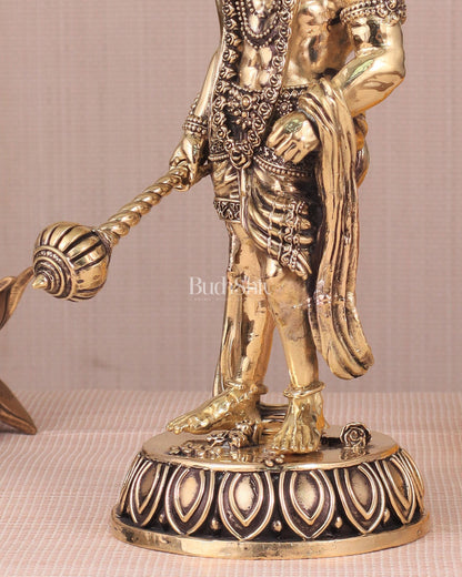 Intricate Standing Hanuman Ji Brass Sculpture - 10.5" - Budhshiv.com
