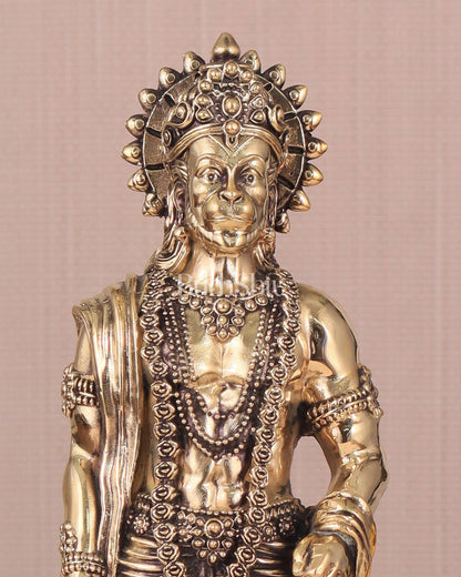 Intricate Standing Hanuman Ji Brass Sculpture - 10.5" - Budhshiv.com