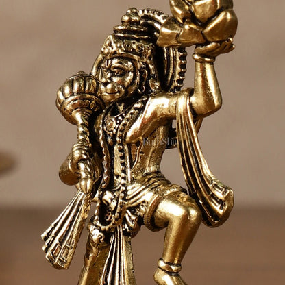 Intricate Superfine Brass Hanuman Idol Holding Sanjeevani – 2.5 Inch (6.35 cm) - Budhshiv.com