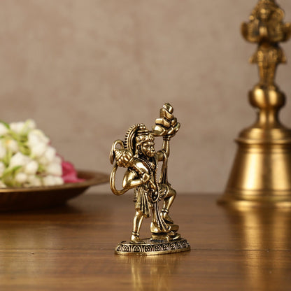 Intricate Superfine Brass Hanuman Idol Holding Sanjeevani – 2.5 Inch (6.35 cm) - Budhshiv.com