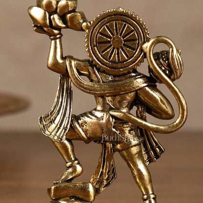 Intricate Superfine Brass Hanuman Idol Holding Sanjeevani – 2.5 Inch (6.35 cm) - Budhshiv.com
