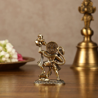 Intricate Superfine Brass Hanuman Idol Holding Sanjeevani – 2.5 Inch (6.35 cm) - Budhshiv.com