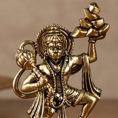 Intricate Superfine Brass Hanuman Idol Holding Sanjeevani – 2.5 Inch (6.35 cm) - Budhshiv.com