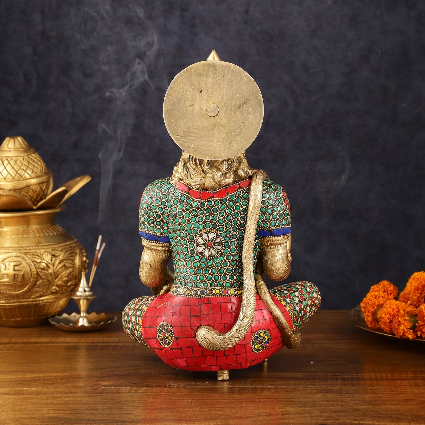 Intricately Carved Brass Lord Hanuman Idol - 11" Height, Spiritual Blessing - Budhshiv.com