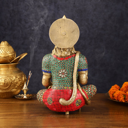 Intricately Carved Brass Lord Hanuman Idol - 11" Height, Spiritual Blessing - Budhshiv.com