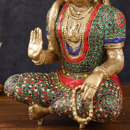 Intricately Carved Brass Lord Hanuman Idol - 11" Height, Spiritual Blessing - Budhshiv.com