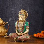 Intricately Carved Brass Lord Hanuman Idol - 11" Height, Spiritual Decor - Budhshiv.com