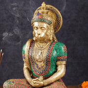 Intricately Carved Brass Lord Hanuman Idol - 11" Height, Spiritual Decor - Budhshiv.com