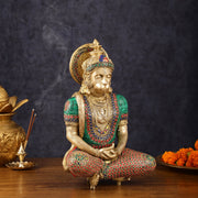Intricately Carved Brass Lord Hanuman Idol - 11" Height, Spiritual Decor - Budhshiv.com