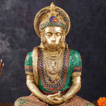 Intricately Carved Brass Lord Hanuman Idol - 11" Height, Spiritual Decor - Budhshiv.com