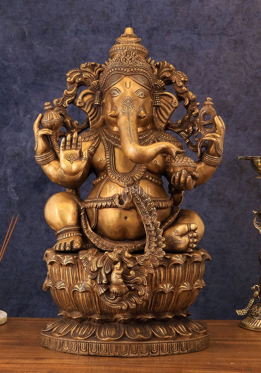 Intricately Detailed Ganesha Brass Statue - 26 Inch - Budhshiv.com