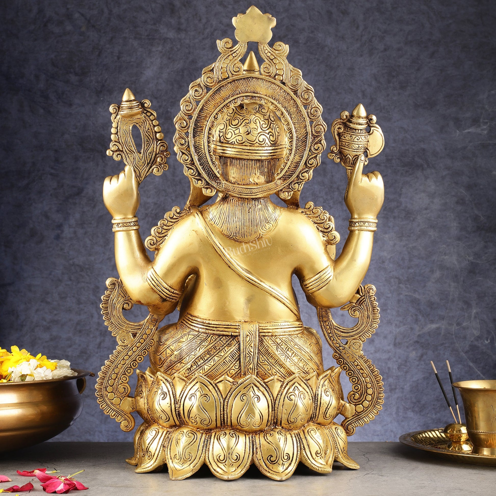 Kamal Ganesha Brass Idol 21 " enhanced carvings - Budhshiv.com