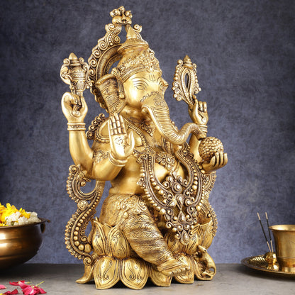 Kamal Ganesha Brass Idol 21 " enhanced carvings - Budhshiv.com