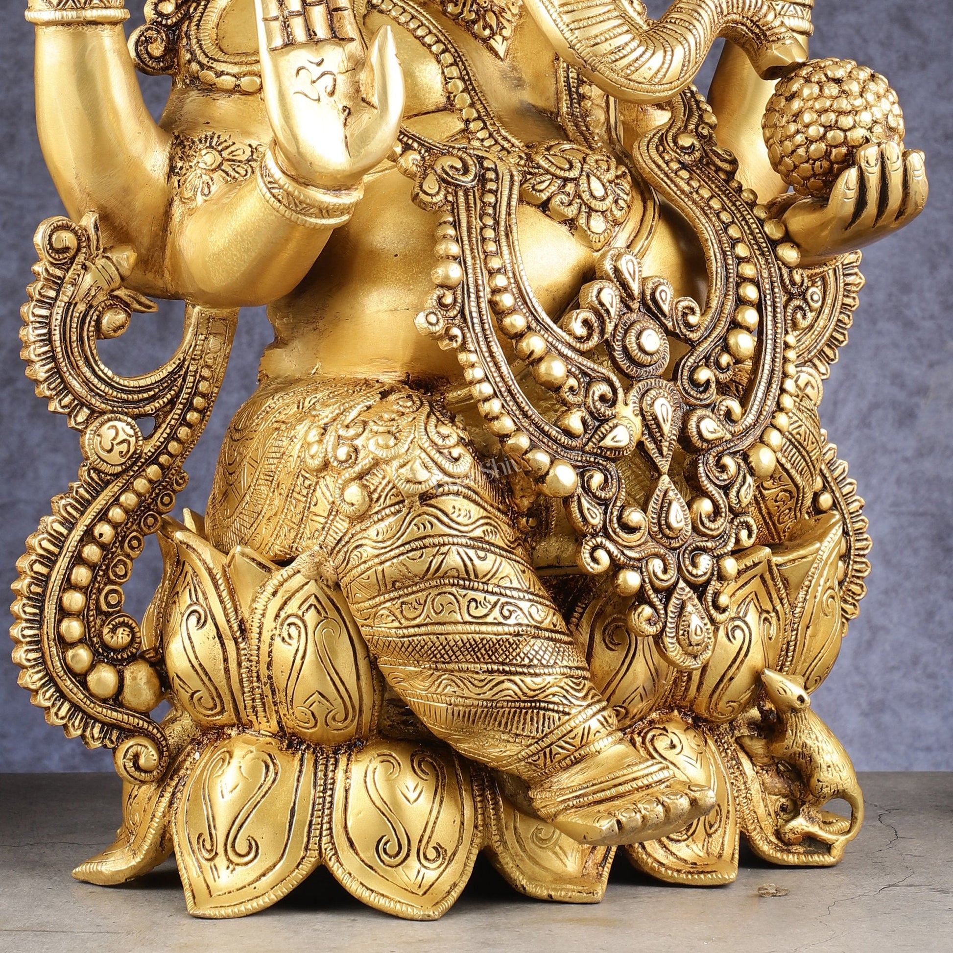 Kamal Ganesha Brass Idol 21 " enhanced carvings - Budhshiv.com