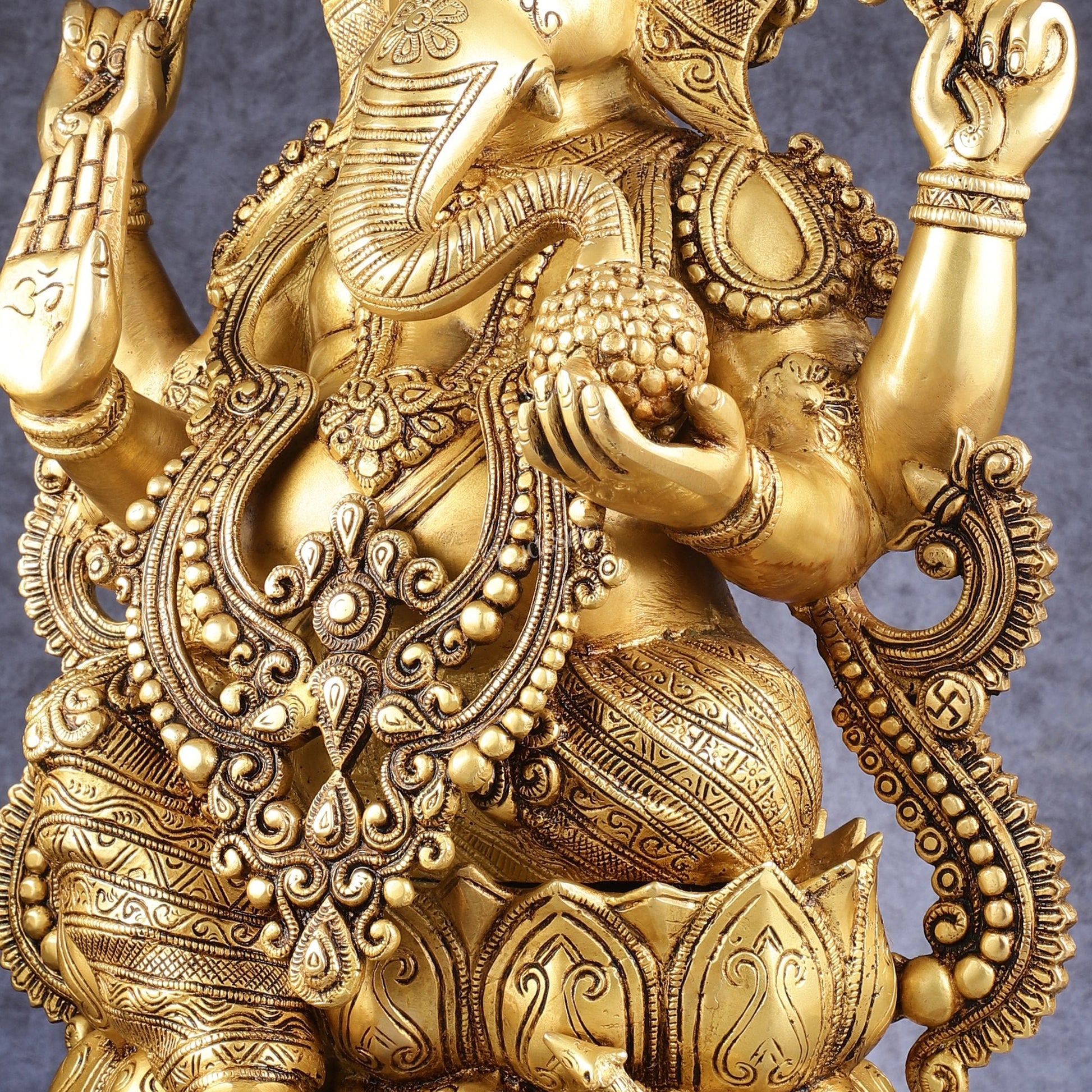 Kamal Ganesha Brass Idol 21 " enhanced carvings - Budhshiv.com