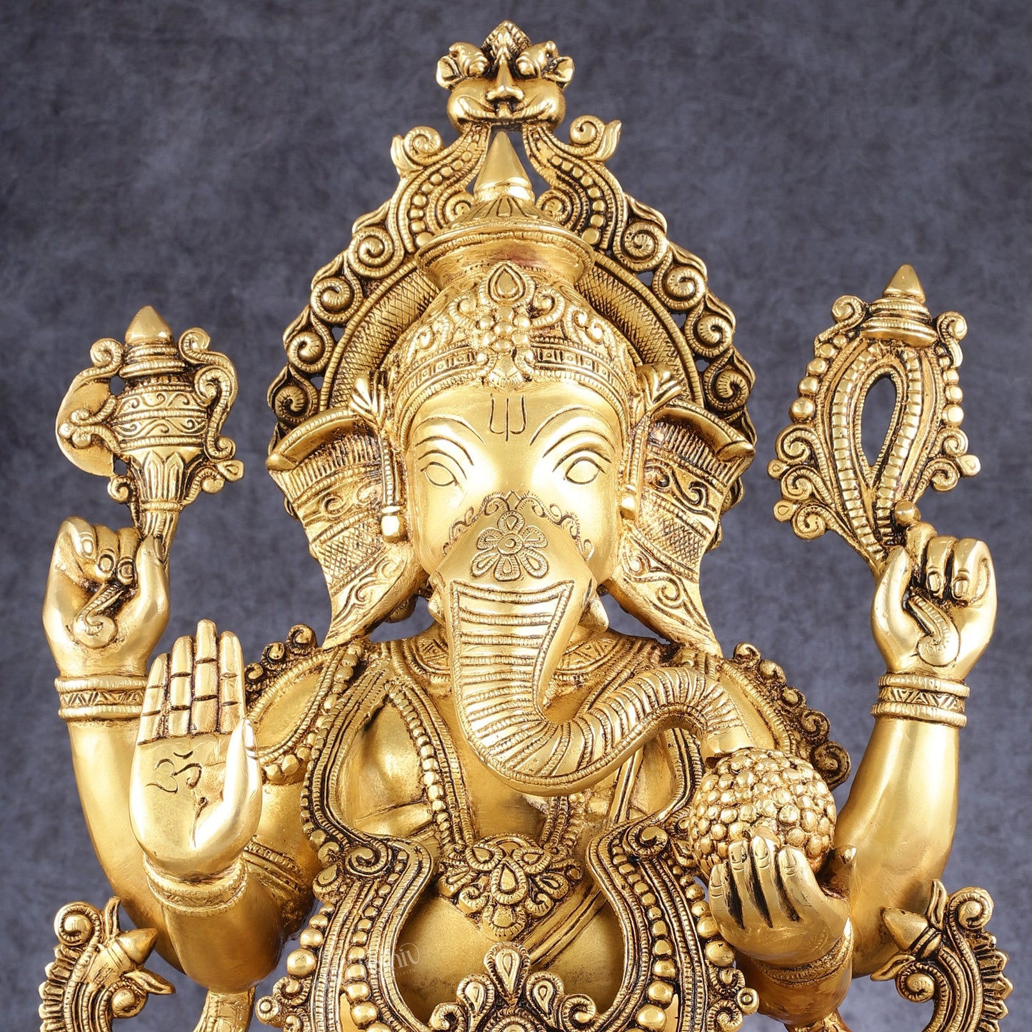 Kamal Ganesha Brass Idol 21 " enhanced carvings - Budhshiv.com