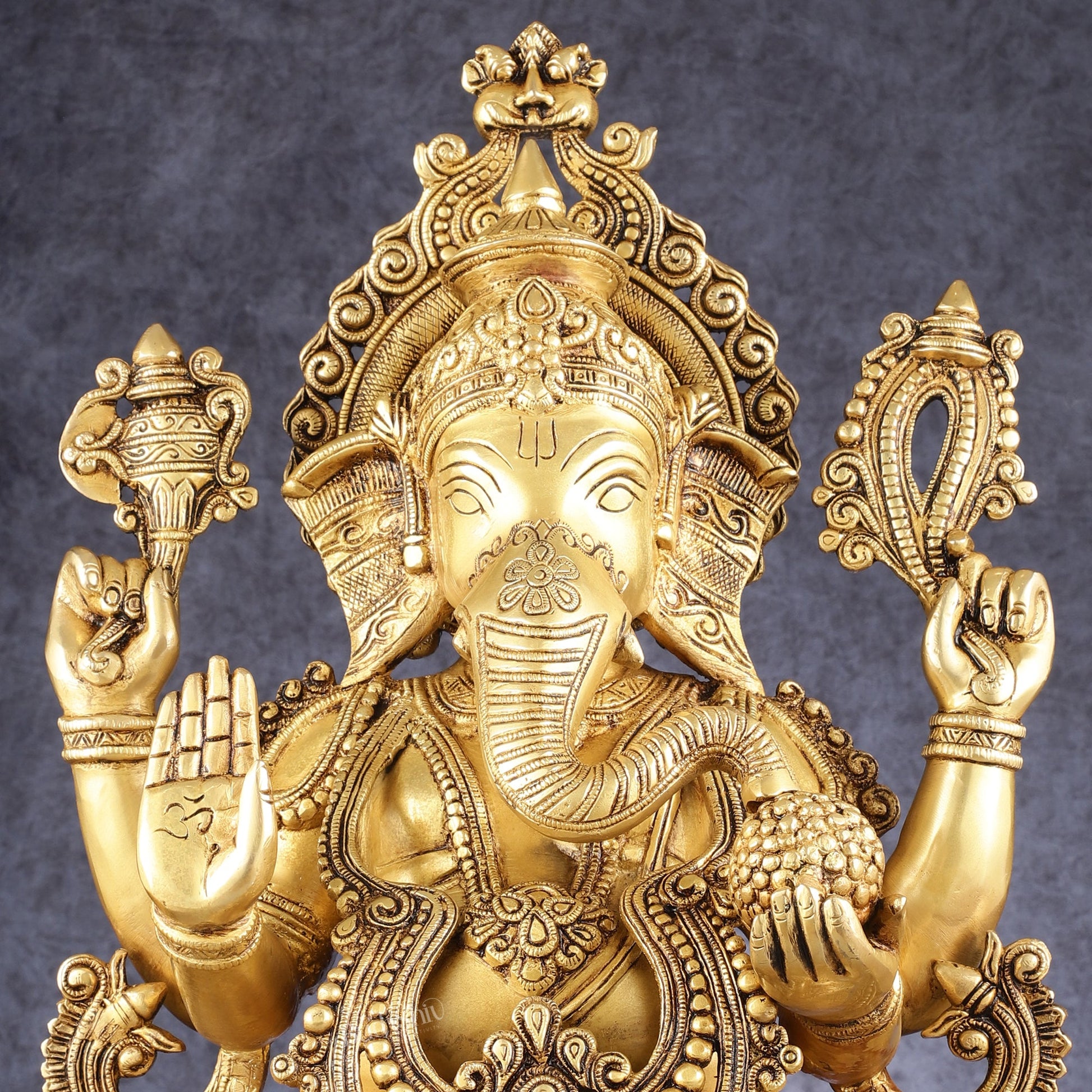 Kamal Ganesha Brass Idol 21 " enhanced carvings - Budhshiv.com