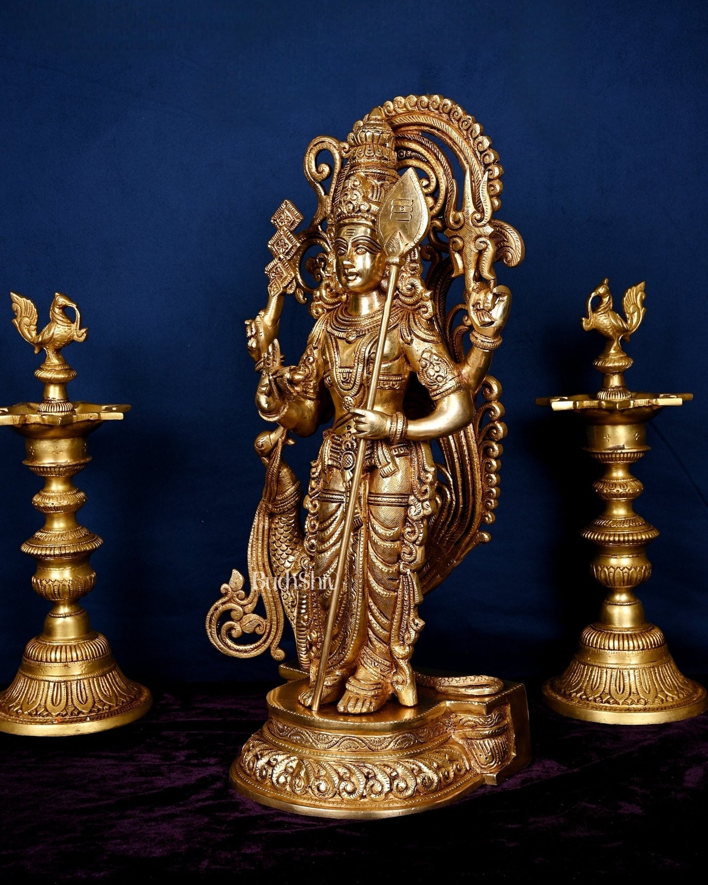 Kartikeya Lord Murugun Brass Superfine Statue 20" enhanced carvings - Budhshiv.com