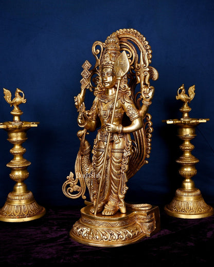 Kartikeya Lord Murugun Brass Superfine Statue 20" enhanced carvings - Budhshiv.com