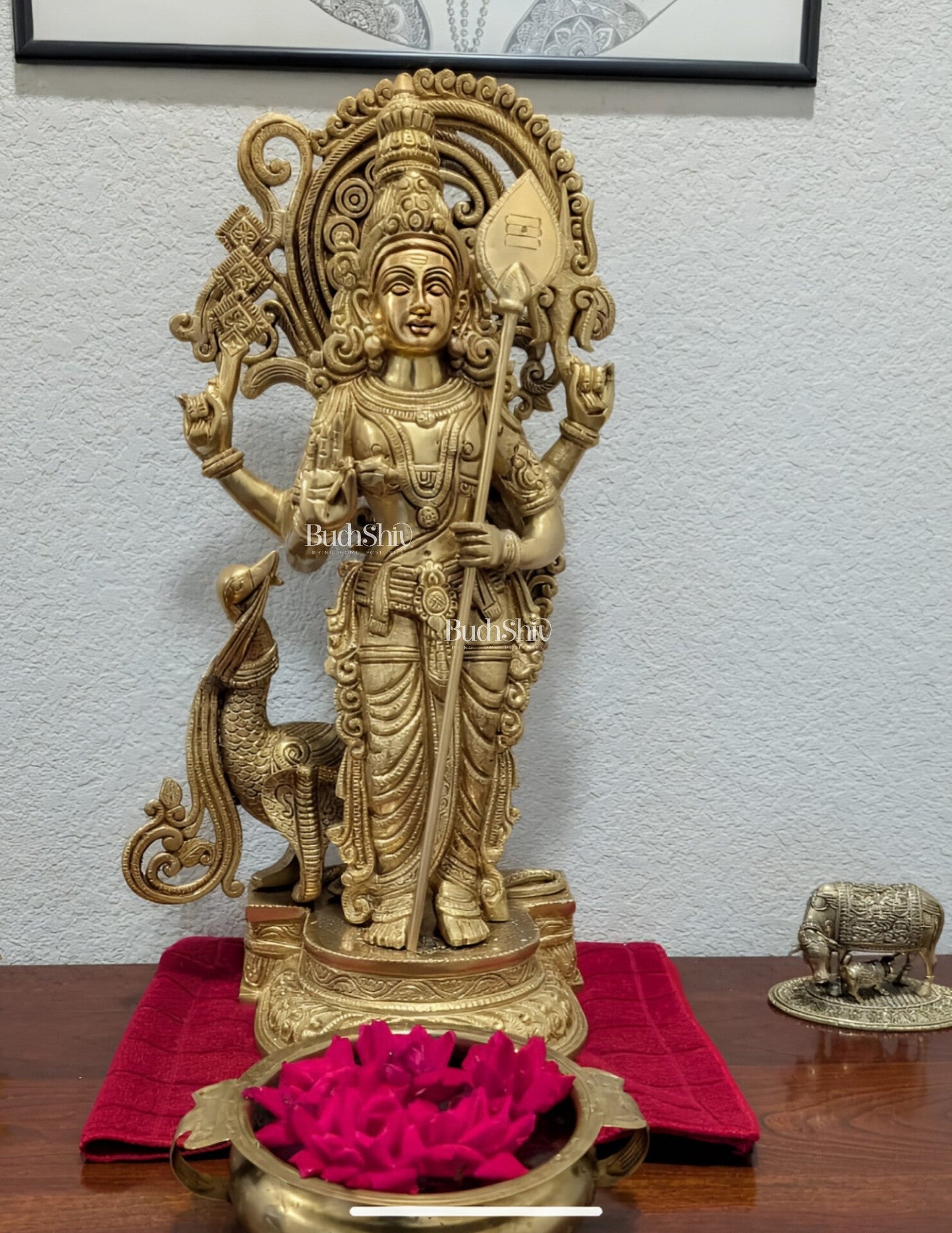 Kartikeya Lord Murugun Brass Superfine Statue 20" enhanced carvings - Budhshiv.com