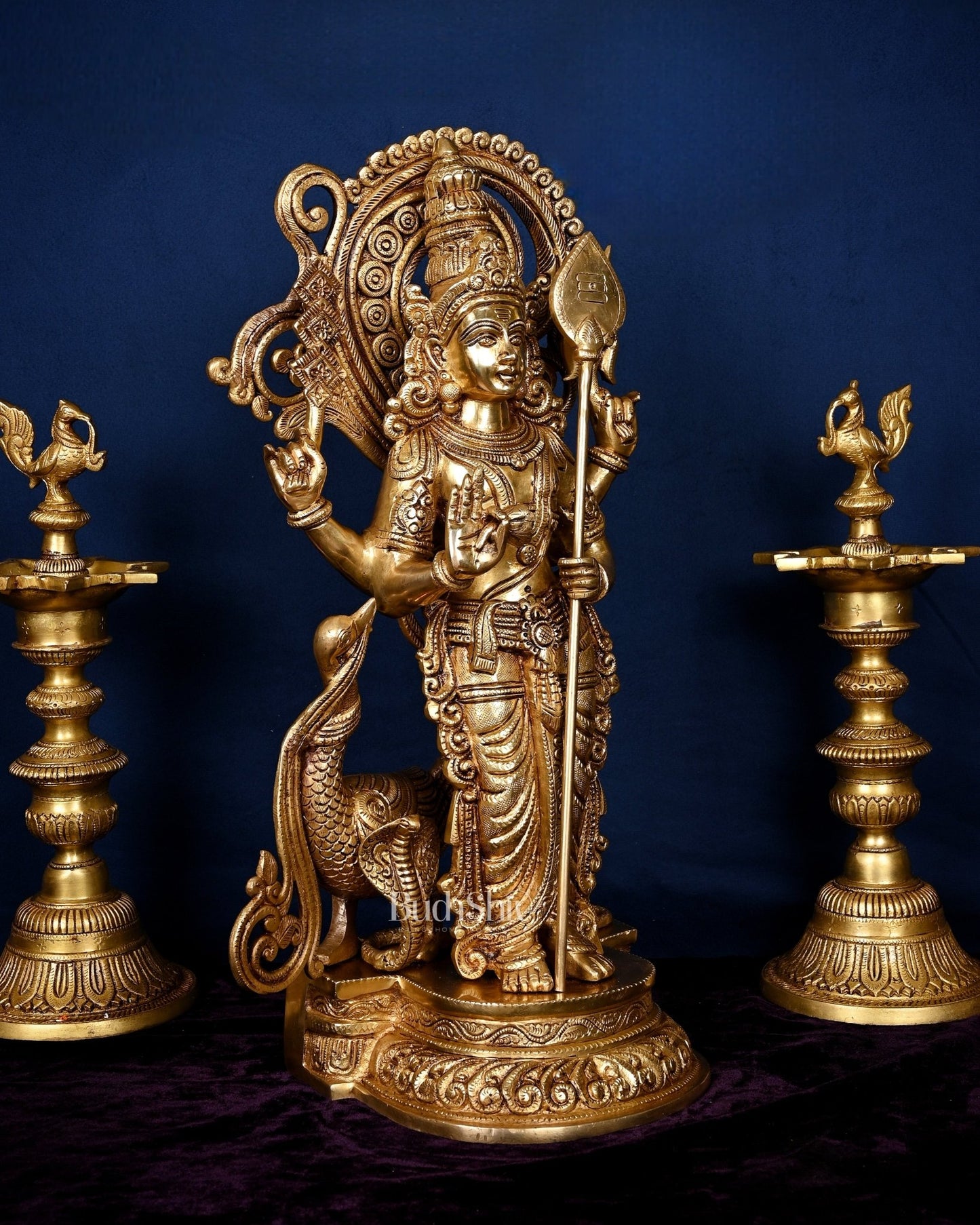 Kartikeya Lord Murugun Brass Superfine Statue 20" enhanced carvings - Budhshiv.com