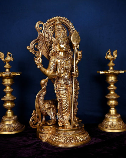 Kartikeya Lord Murugun Brass Superfine Statue 20" enhanced carvings - Budhshiv.com