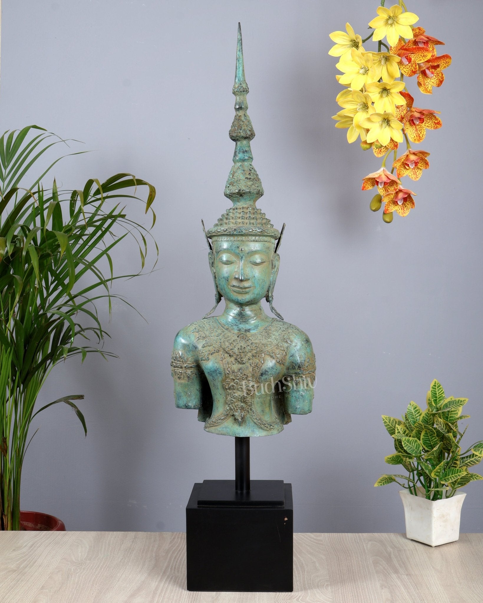 Khmer Style Buddha Bust Face Head Artefact – Cambodian Bronze Casted Luxury Statement Sculpture - Budhshiv.com