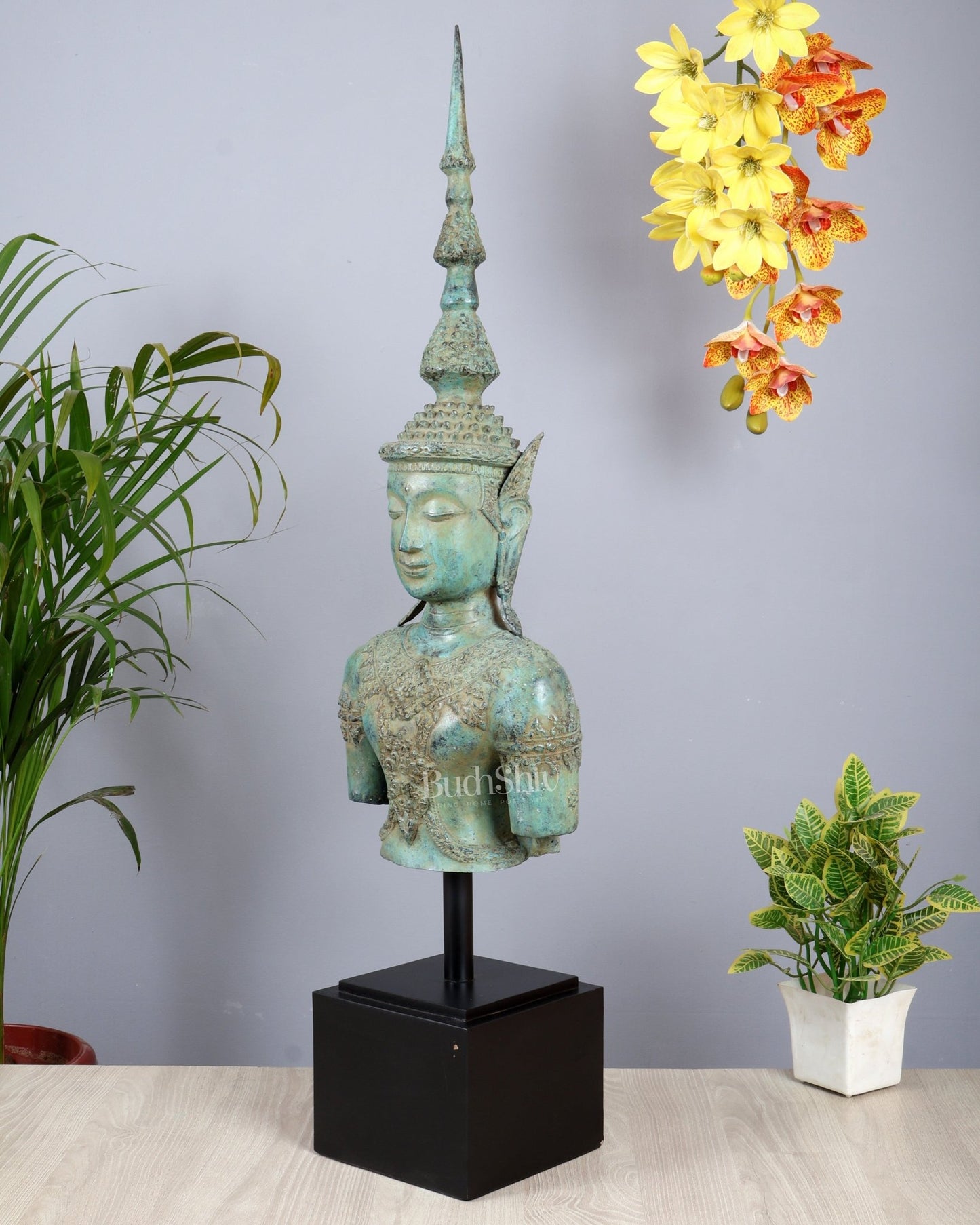 Khmer Style Buddha Bust Face Head Artefact – Cambodian Bronze Casted Luxury Statement Sculpture - Budhshiv.com