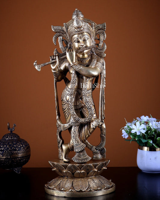 Krishna Brass statue 20" Superfine - Budhshiv.com