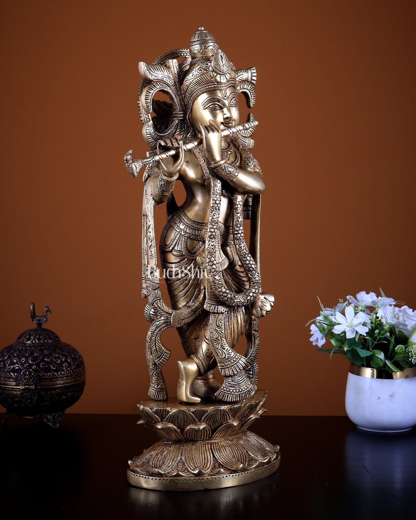 Krishna Brass statue 20" Superfine - Budhshiv.com