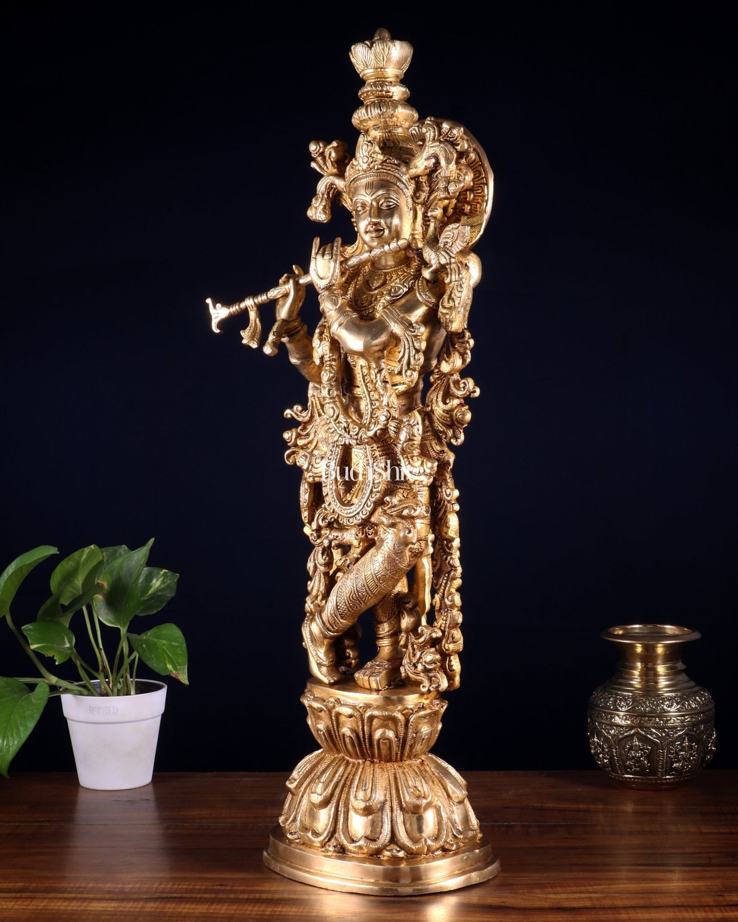 Krishna Brass Statue 25 inch glossy - Budhshiv.com