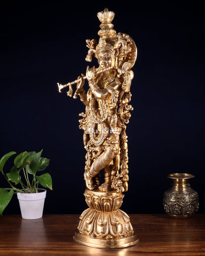 Krishna Brass Statue 25 inch glossy - Budhshiv.com