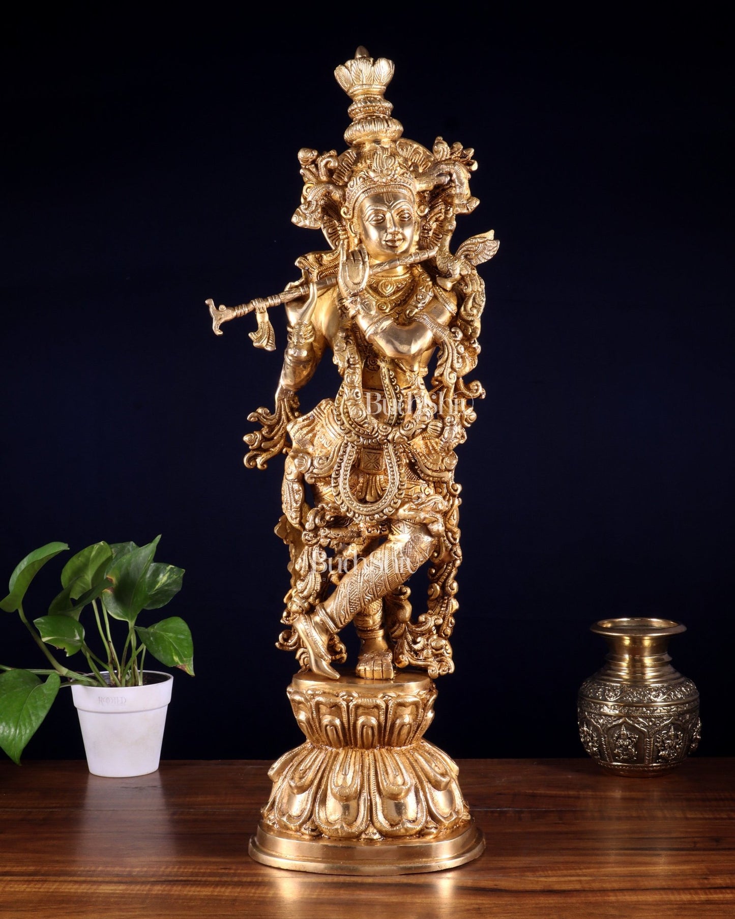 Krishna Brass Statue 25 inch glossy - Budhshiv.com