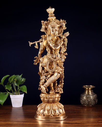 Krishna Brass Statue 25 inch glossy - Budhshiv.com