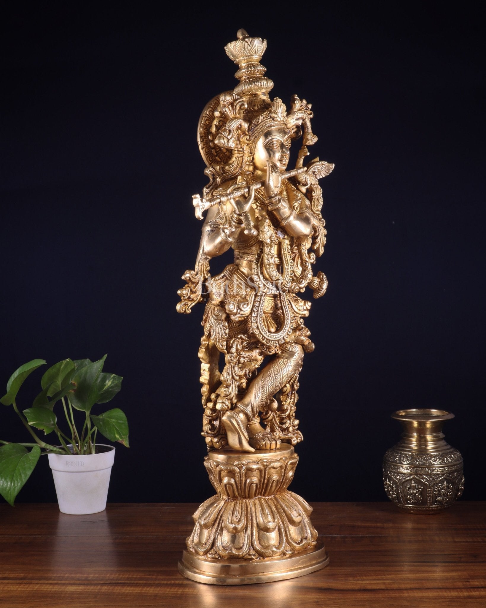 Krishna Brass Statue 25 inch glossy - Budhshiv.com