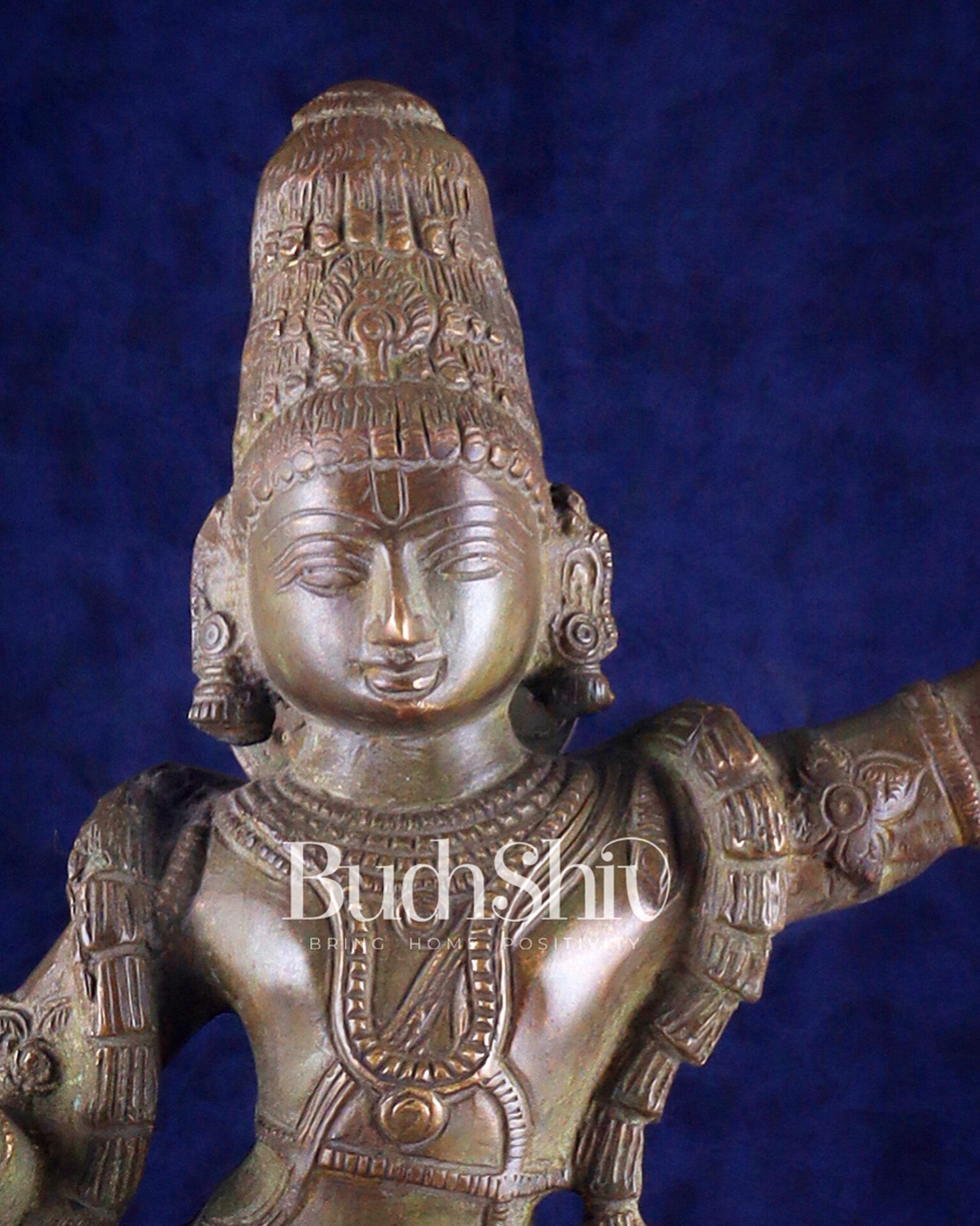 Krishna Dancing on Kaliya Naag: Brass Idol 20" kaliya daman - Budhshiv.com
