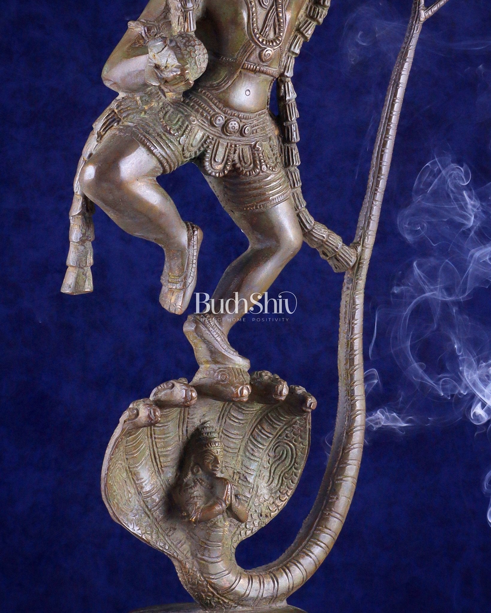 Krishna Dancing on Kaliya Naag: Brass Idol 20" kaliya daman - Budhshiv.com