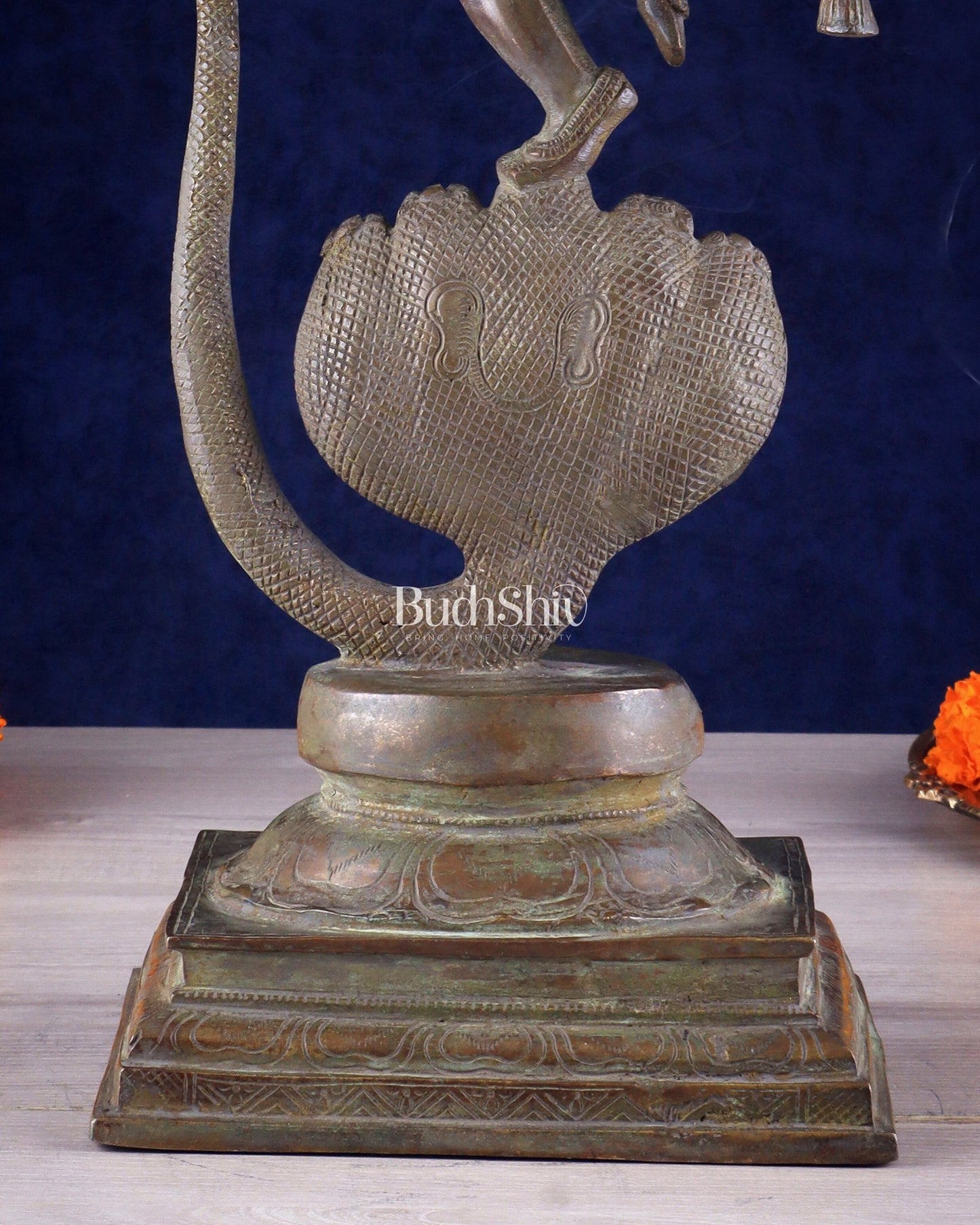 Krishna Dancing on Kaliya Naag: Brass Idol 20" kaliya daman - Budhshiv.com