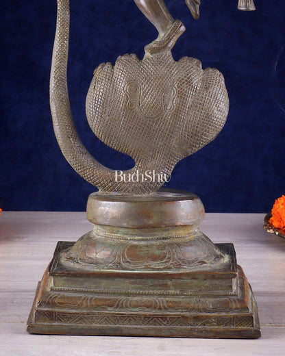 Krishna Dancing on Kaliya Naag: Brass Idol 20" kaliya daman - Budhshiv.com